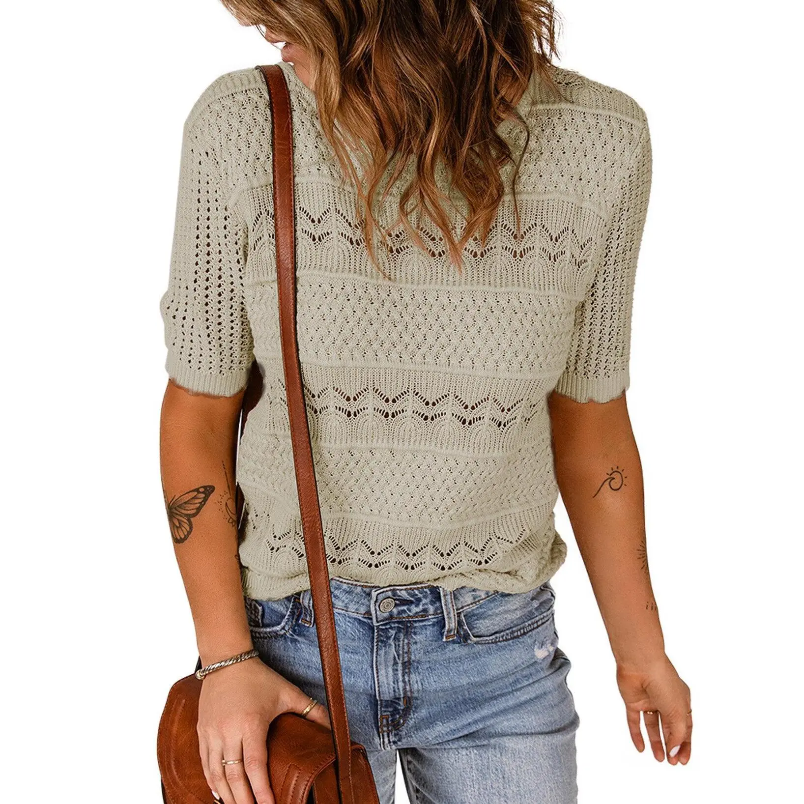 Dokotoo Womens Short Sleeve Sweaters Tops Crew Neck Pullover Shirt Lightweight Knit Sweater Blouse