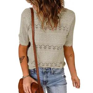 Dokotoo Womens Short Sleeve Sweaters Tops Crew Neck Pullover Shirt Lightweight Knit Sweater Blouse