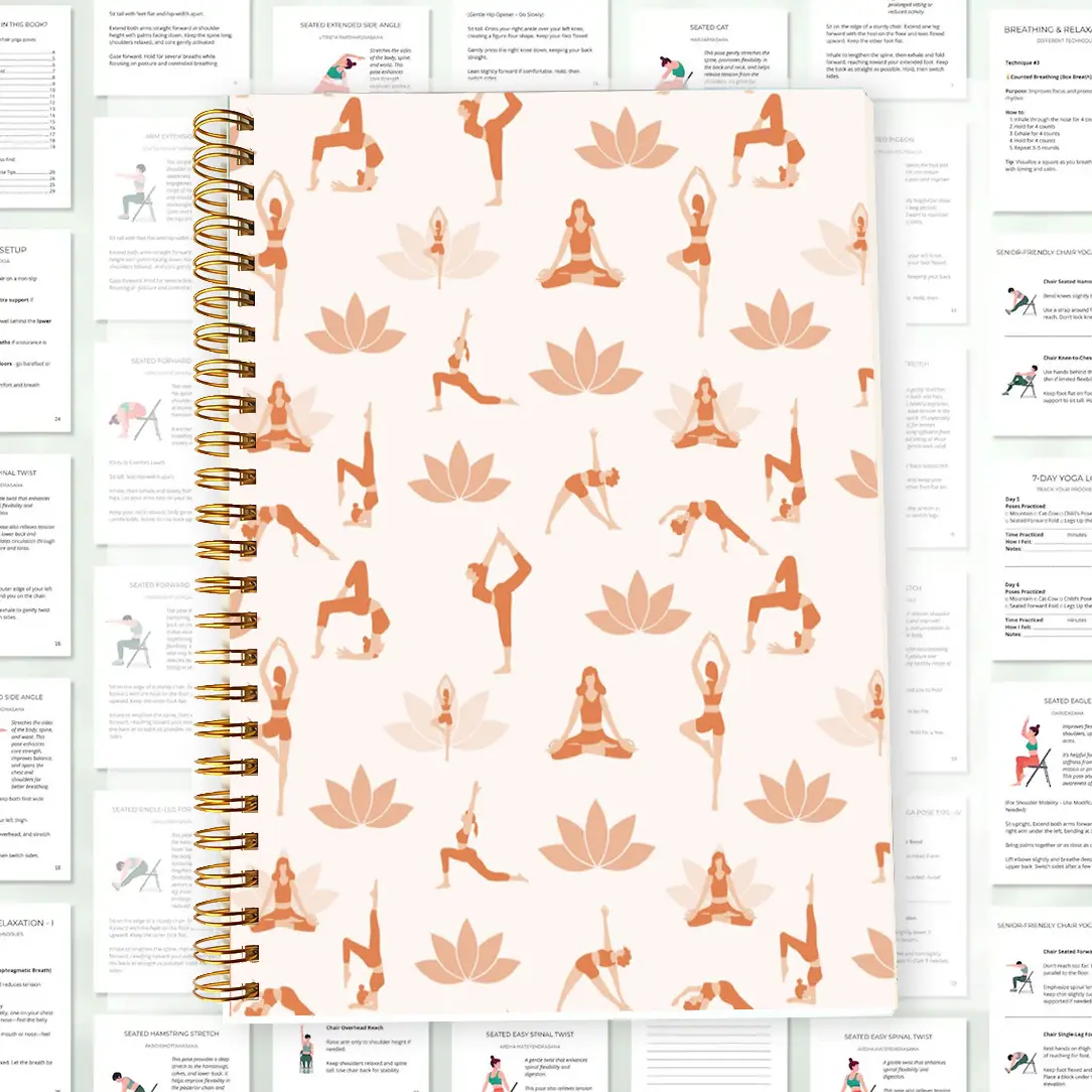 1pc 5.5x8.3in  Yoga Notebook Journal Daily Planner Diary durable spiral-bound book, suitable for home gyms, offices, and chair yoga classes, ideal for yoga enthusiasts