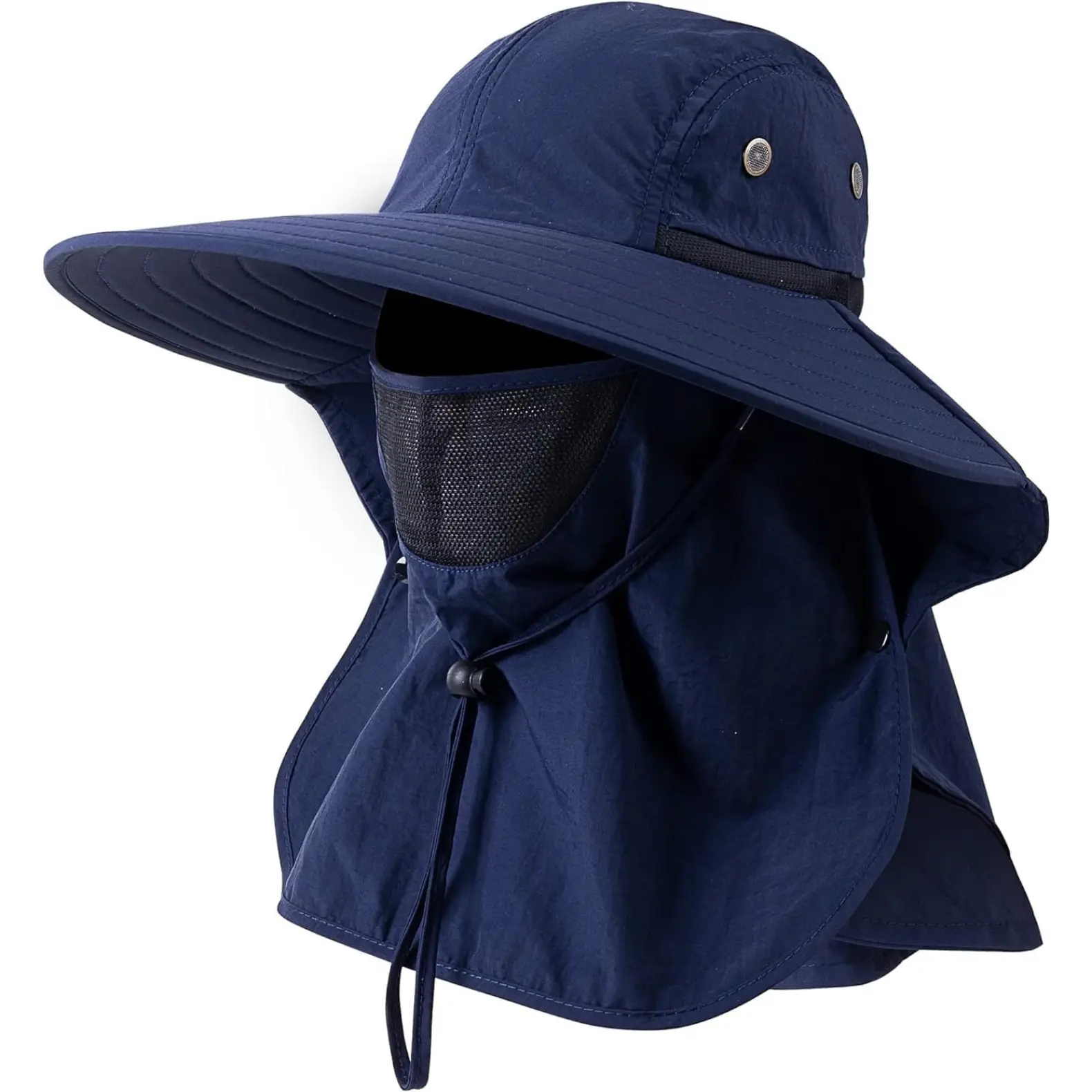 Wide Brim Sports Outdoor Hat with Detachable Face Cover - Adjustable Size, Nylon Design, Cooling Mesh Panels, Quick-Dry, Breathable, Neck Flap, Full-Coverage for Hiking, Recreation, Universal Use, Secure Fit, Beach Hat, Bucket Hat