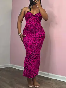 Women's Leopard Print Halter Dress, Casual Slim-Fitting Long Sleeveless Top, Spring Summer Fashion Clothing, Casual Wear