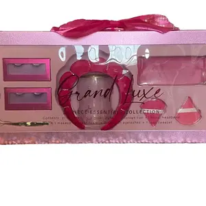 Grand Luxe 29 Piece Essential Pink Sparkle Makeup Brush Set with Reusable Suction Case, Shower Cap, Foot Care Kit, and Facial Cleansing Pads