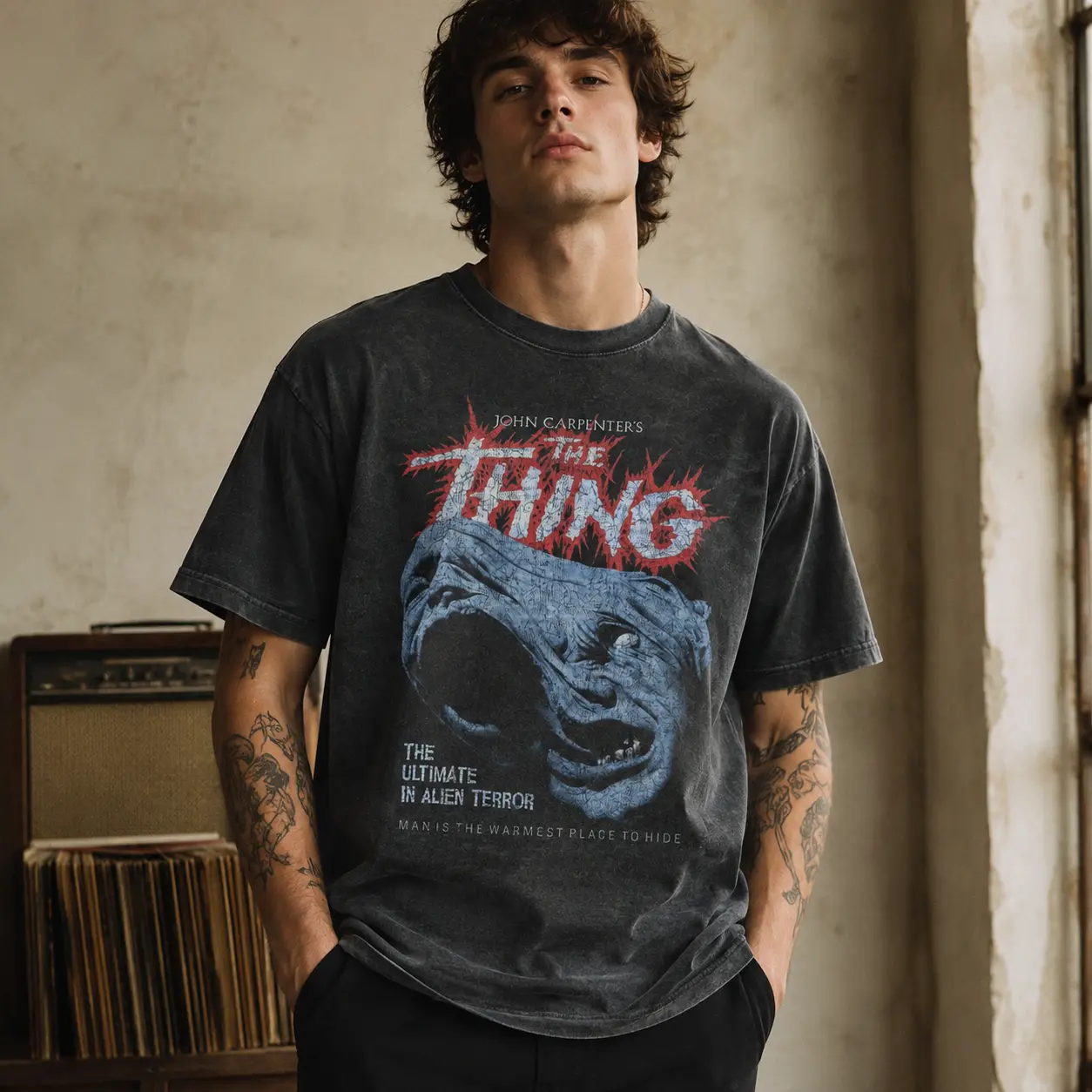 Retro The Thing Movie Tshirt Sweatshirt Hoodie, Vintage Distressed Monster Graphic Shirt, Dark Sci Fi Creature Artwork, Gothic Streetwear Top, Halloween Party Outfit, Unisex Gift for Alien Horror and Thriller Lovers