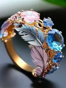 Elegant Enamel Colorful Embossed Feather Ring for Women, Creative Design High-End Hand Jewelry, Trendy Jewellery Accessories, Fashionable European and American Style, Exquisite Trendy Ring