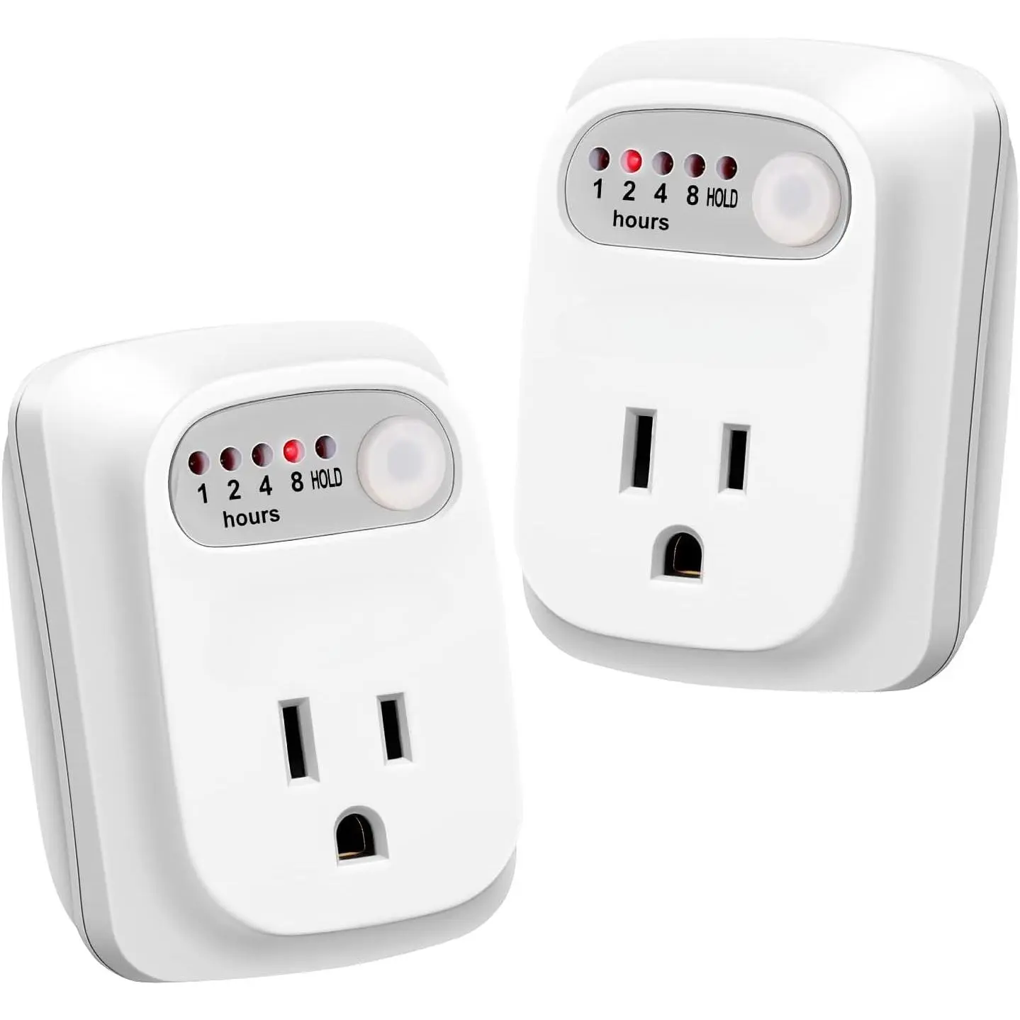 F-PSP01 Indoor Countdown Timer Outlet 2Pack (1/2/4/8hour-2pk), 125V 15A 1000W Auto Shut Off Safety Device, 3-Pin Plug Grounded Outlet, 1/3 HP, UL Listed for Curling Irons, Coffee Machines