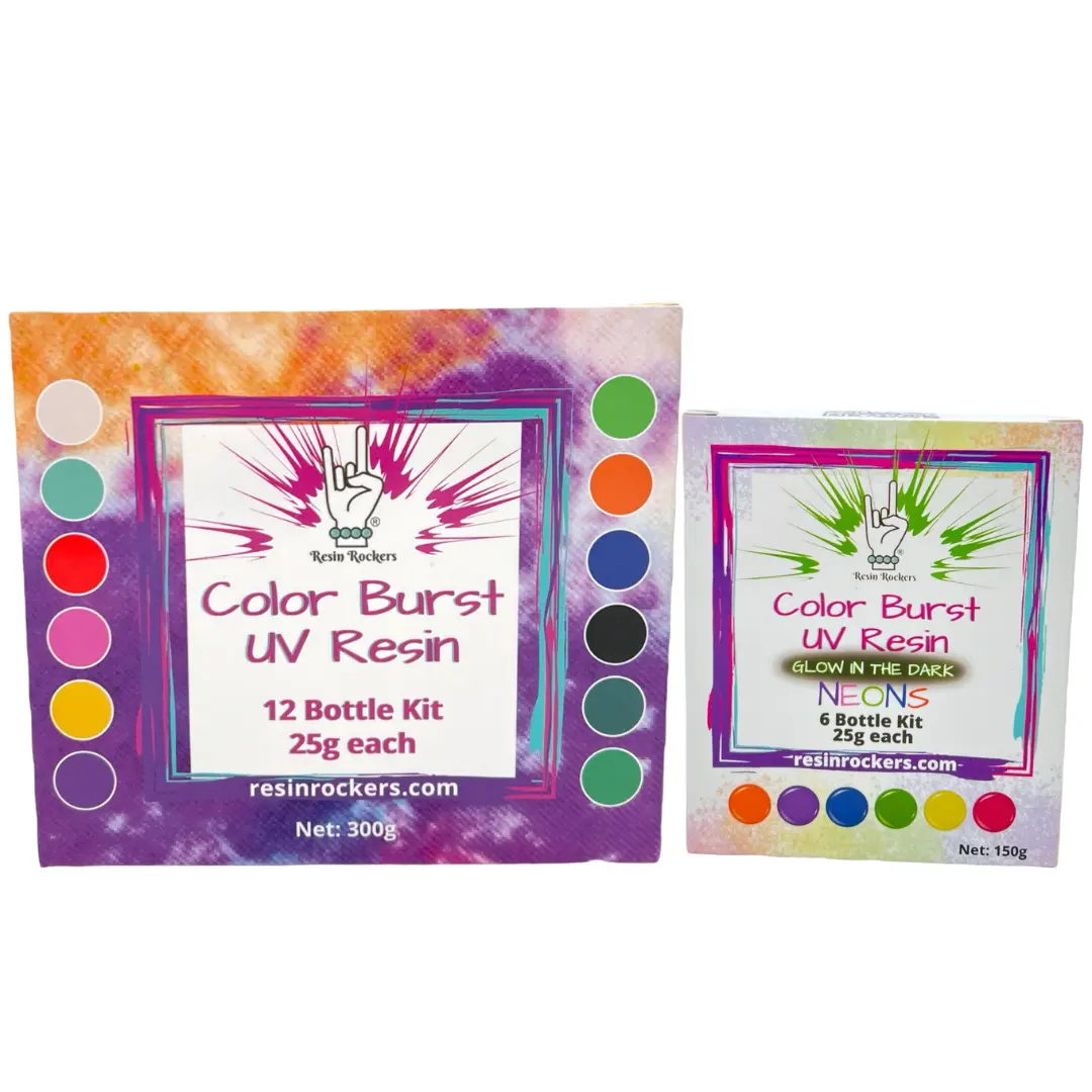 RESIN ROCKERS Color Burst UV Resin Bundle - Original & Neon Glow-in-the-Dark Kits - 18 Vibrant Colors for Jewelry & Resin Art - Fast Curing & Non-Sticky Finish