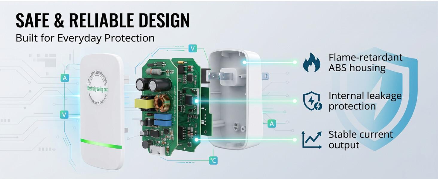 2026 New Upgraded US Plug Power Saving Box, 90-250V Wide Voltage Smart Energy Saver, Compact Portable Plug-In Adapter for Home, Office and Travel