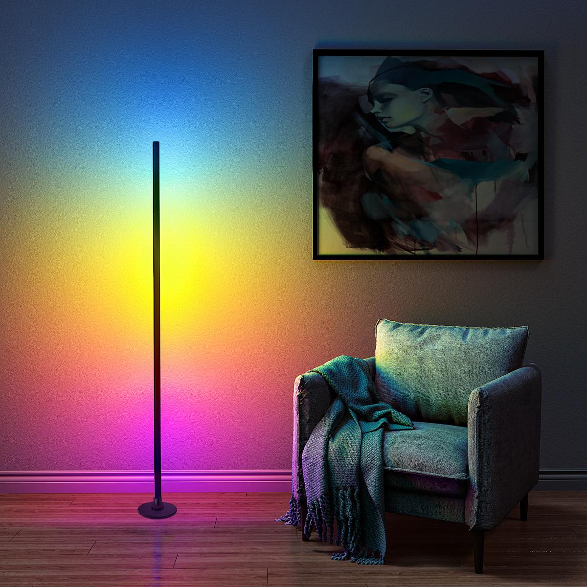 EISSLOLY LED RGBIC corner floor lamp, RGB+IC music synchronized DIY mode, remote control, USB power supply, with color changing and colorful functions, suitable for living room and bedroom, game room decoration, living room floor lamp
