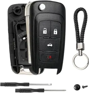 4 Button Key Fob Keyless Entry Remote Shell Case Replacement for Chevy Cruze Equinox Camaro Impala Malibu Sonic Buick Regal Verano Encore Lacrosse GMC Terrain 2010 2011 2012 2013 2014 2015 2016-2021