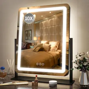 Vanity Mirror with Lights 19"x22" - LED Lighted Makeup Mirror,Large Makeup Mirror with Lights,Touch Screen with 3-Color Lighting,Led Mirror Makeup,Dimmable, for Vanity Desk Tabletop, Bedroom