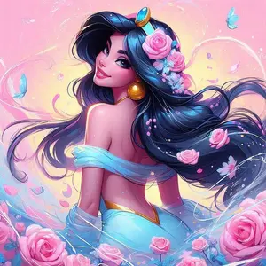 5D DIY Full Drill Round Diamond Painting - Diamond Art Painting Kit Flowers, Butterflies, Long Hair Mosaic, Canvas - DIY Decorative Painting, Home Wall Decor, Suitable for Halloween and Christmas, Birthday and Anniversary Gifts