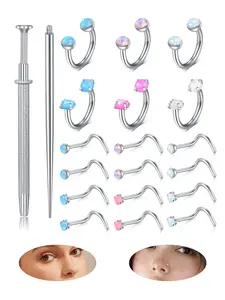 Silver 18G Horseshoe Nose Rings Nose Studs Set,Stainless Steel Horse Shoe Nose Rings Hoops Nose Rings Studs,Internally Threaded CZ Opal Nose Septum Piercing Jewelry Nose Ring Hoop Septum Ring Double Cubic Zirconia Half Cartilage Tragus Helix Earring Hoop