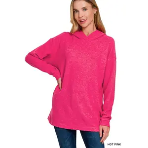 Zenana Hooded Brushed Melange Hacci Sweater