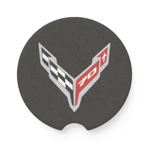 Corvette C8 70th Anniversary Soapstone Car Coaster, Carbon Fiber Design, Auto Accessories