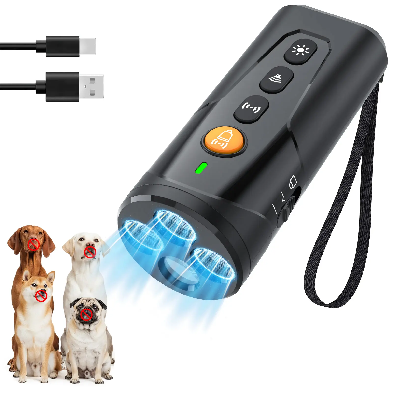 Pceotllar Ultrasonic Dog Bark Deterrent for Dogs, Humane No Shock Dog Training Device, Rechargeable Anti Barking Trainer with Triple Ultrasonic Emitters, 23FT Range, USB-C Fast Charging