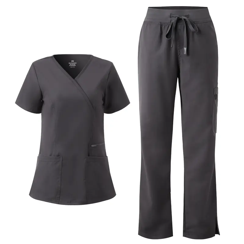 COZYFIT Soft Scrubs for Women-Mock Wrap Top & Straight Leg Pants with 6 Pockets, Back Princess Seams, Soft Fabric, Workwear, Uniforms