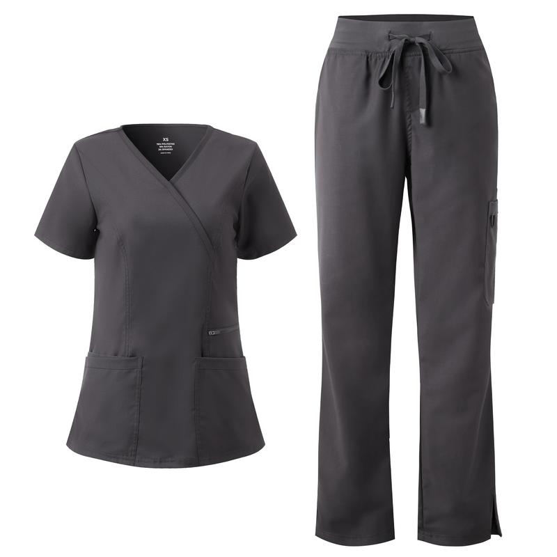 COZYFIT Soft Scrubs for Women - Mock Wrap Top & Straight Leg Pants with 6 Pockets, Back Princess Seams, Soft Fabric