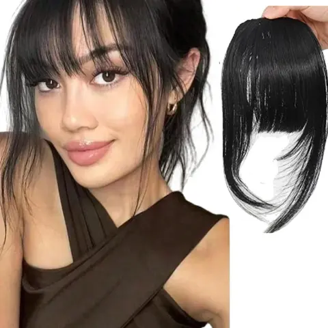 10 Inch Cartoon Bangs Hair Clip, Straight Frontal Bangs, French Side Part, Natural Invisible Air Bangs, Daily Wear Synthetic Hair Extensions, Synthetic Fiber Hairpieces