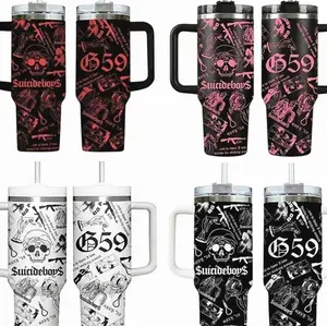 Collection SuicideboyS G59 Skull Aesthetic 40oz Tumbler With Handle, Underground Rap Merch Cup, Dark Trap Goth Style Travel Mug, Flasks Gift For Grey Five Nine Fan ,Muticolor Collage Design Stainless Steel Insulated Tumbler For Music Fans