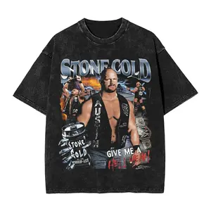 3-16 Stones Colds Steve Austin Wrestling Wrestler Merch Washed T Shirts for Men Women Streetwear T-Shirts Tee Shirt Short Sleeve