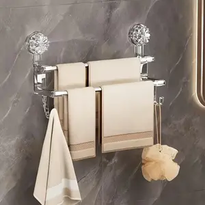 Modern Suction Cup Towel Rack - Bathroom Organizer with Crystal Knobs, No-Drill Wall-Mounted Space-Saving Design for Contemporary Homes, Towel Rack for Bathroom, Elegant Accessory Details, Durable Construction, Towel Racks