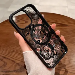 Premium Magnetic Phone Cases for iPhone11/12/13/14/15/16//17/Air/promax/Plus Black Lace Floral Texture y2k cased MagSafe Ready, Anti-Fall, Springtok and Ultra-Thin Design | Perfect for Everyday Use Screen Protector Resistance