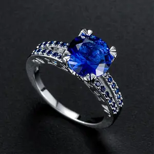 Women's Luxurious Charming Engagement Ring - Blue Artificial Zircon Eternal Ring, Fashion Costume Jewelry Gift for Women, Artificial Zircon Rings