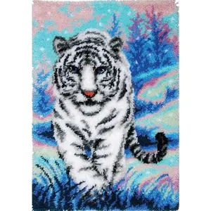 Tiger Latch Hook Rug Kit, DIY Handmade Carpet Crochet Needlework Mat Knotted Cushion Tapestry,Color Tiger Pattern Pre-Printed,Embroidery Kits Decoration Festival  20x15in
