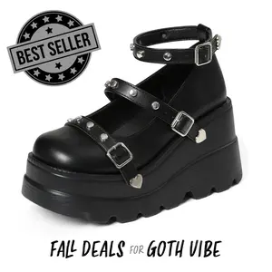 VIMISAOI Womens Platform Ankle Boots Mary Jane Round Toe Ankle Strap Buckle Heart Studs Gothic Closed Toe Summer Shoes Women Jennifers Body Boots