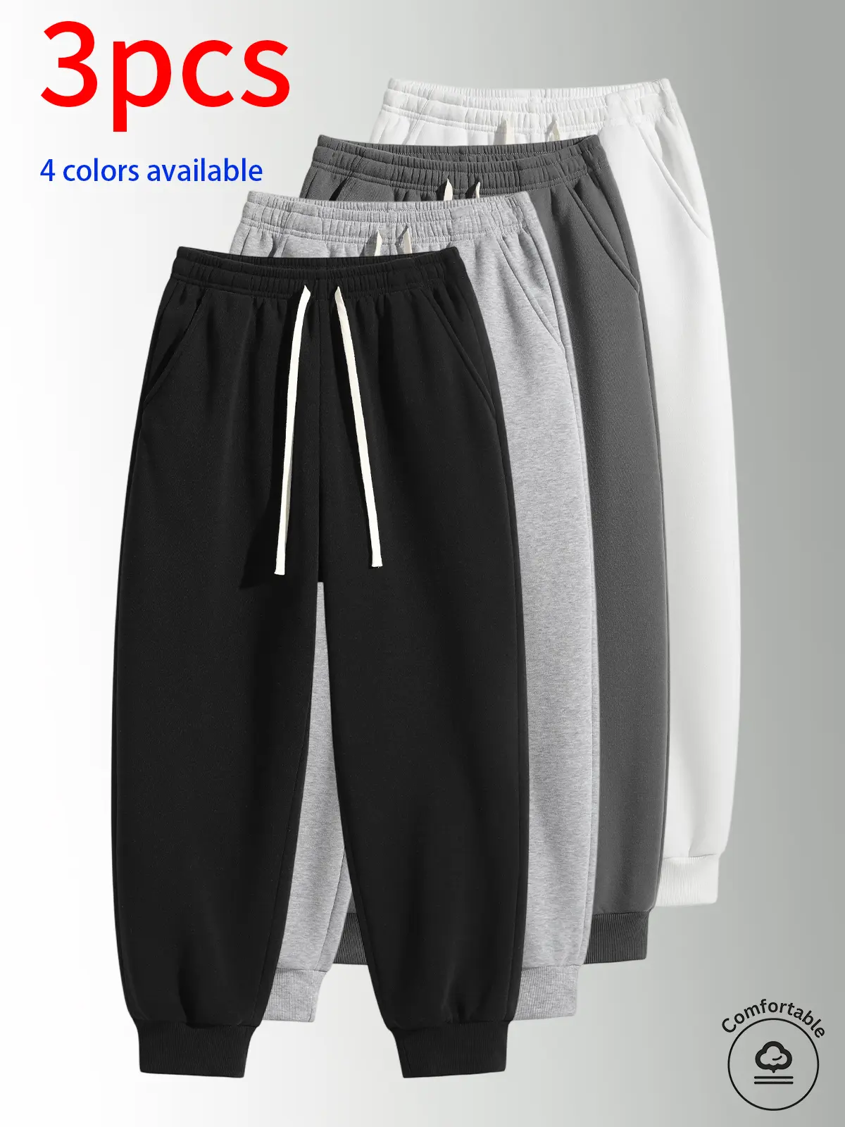 3-pack men's long pants, men's casual long pants, men's jogger pants.Elastic waistband with drawstring that won’t dig into your waist; leg openings are cut to flatter your legs; loose fit that looks slimming and versatile, suitable for all body types.Avai