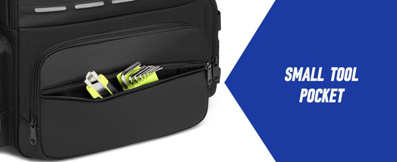 Tool Backpack Heavy Duty for Men - 3 Tool Pouches Work Tool Bag for Electrician Industrial Construction HVAC Techs Repairman, Large Space & Durable