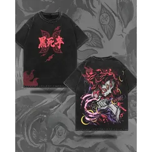 Summer Men's Washes T-shirts Japanese Anime Demon Slayer Kokushibo Graphic Clothing Harajuku Y2K Oversized Cotton Causalswear