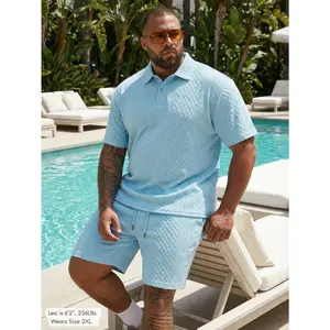 Men's Jacquard Suit Summer Short Sleeve Shorts Suit 100% Polyester Fiber Menswear Clothes Top Gamis