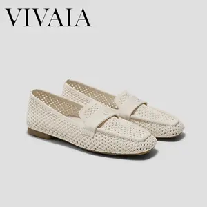 VIVAIA Arch Support Square-Toe Knit Icon Loafers, Mesh Loafers, Slimming Fit With Herbal Arch Support, Lightweight Shoes, Portable Office Work, Travel Essentials, Commute Shoes, Comfortable Loafers (Silvie) tiktokshopspringglowup summervibes