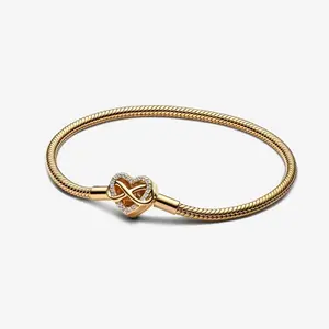 S925 Sparkling Infinity Heart Clasp Snake Chain Bracelet Elegant Minimalist Bangle Trendy Stack Bangle, Bracelets for Women,Charm Bracelets
