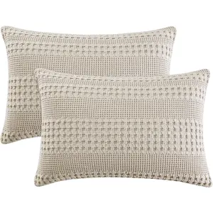 PHF 100% Cotton Waffle Pillow Shams Standard Size, 2 Pack 20" X 36" Soft Skin-Friendly Pillowcases, No Filling, Aesthetic Woven and Breathable Waffle Weave Pillow Case Covers for Bed, Oatmeal Pacific Home Fashion