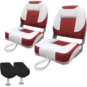 Boat Seats Low Back, Folding Boat Seats Included 2 Pack Stainless Steel Screws, Dustproof and Waterproof Cover, Fold-Down Fishing seats, Red