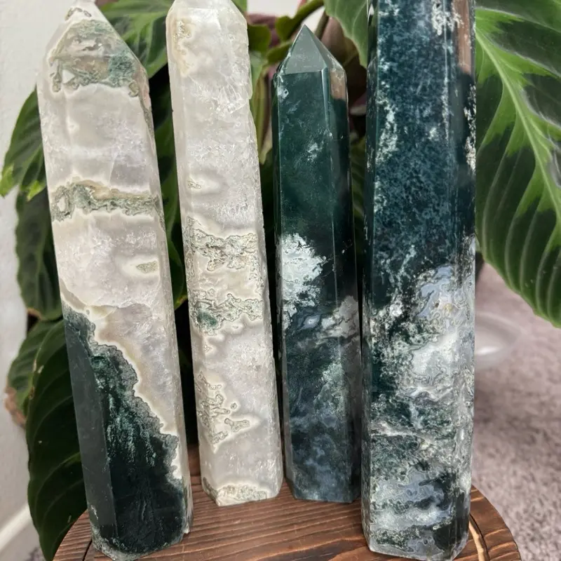 Moss Agate Large Crystal Tower - Natural Healing Stone for Home Decor & Meditation