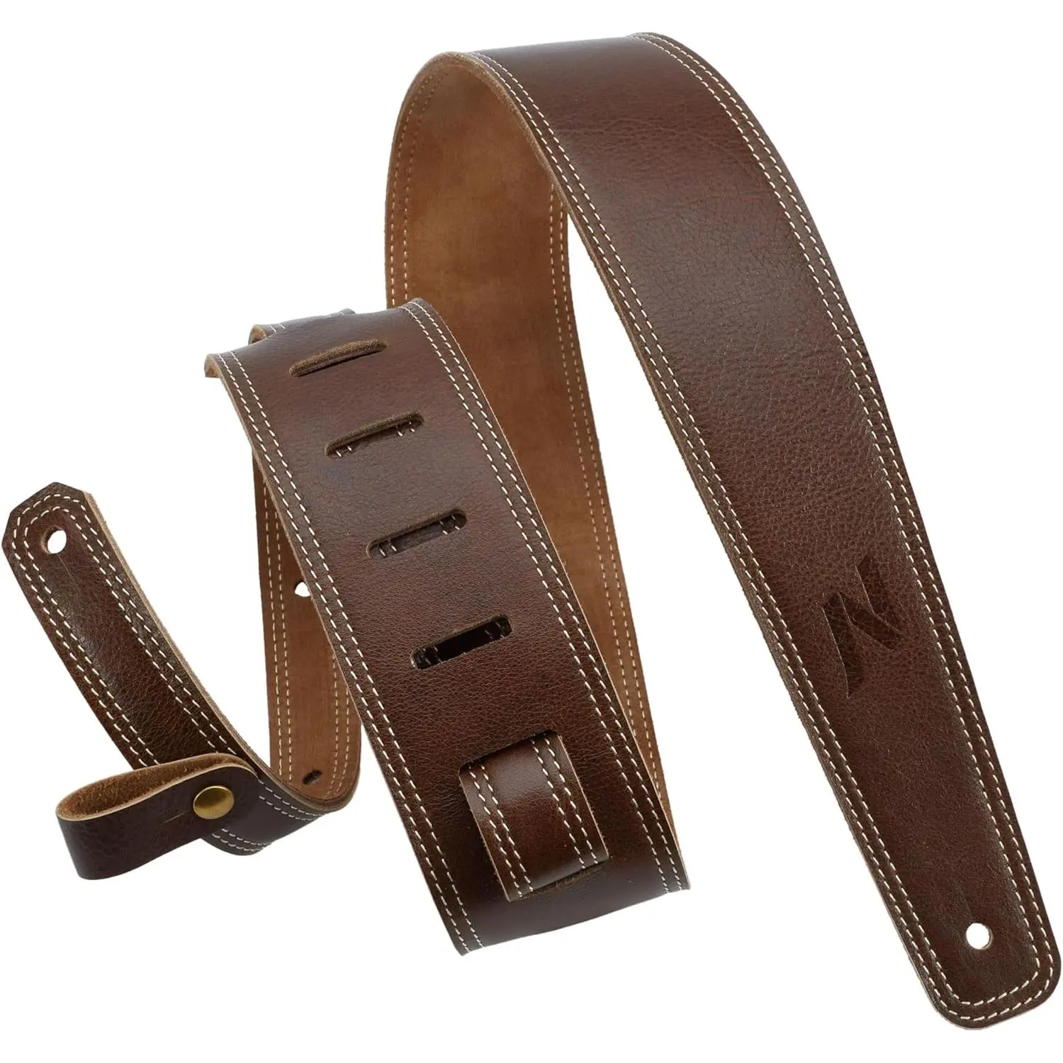 Guitar Strap, 2.5" Wide Full Grain Leather Guitar Straps with  Padding and  Storage Loop, for , Men and Women, for Acoustic, Bass and Electric Guitars -  Brown