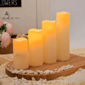 A set of 4 flameless candles, realistic battery powered (battery not included) LED cylindrical candles, with 10 key remote control and 24-hour timer, used for home decoration, weddings, Halloween, Christmas, and drip free false flickering candles