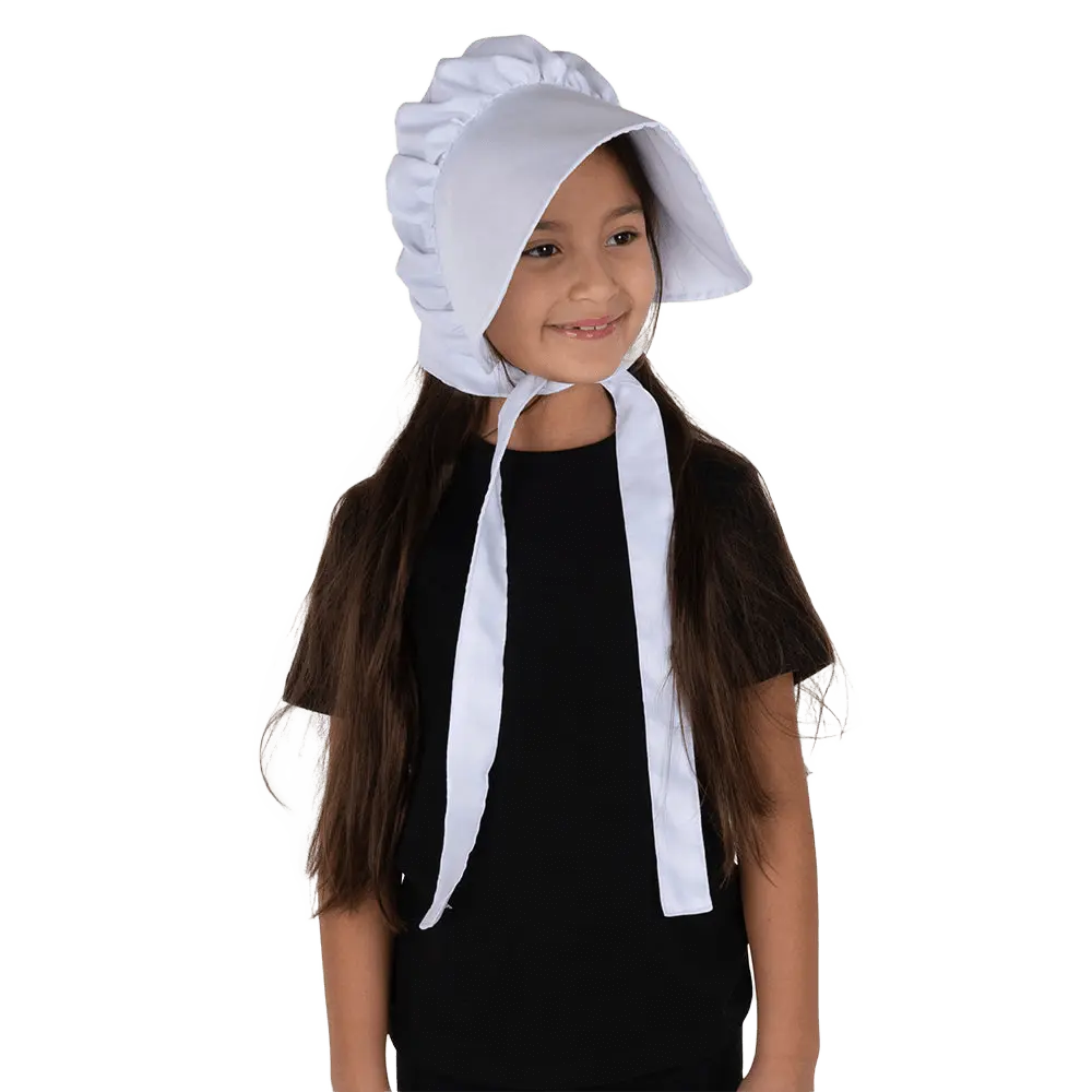 Pioneer White Bonnet | Breathable Polyester Hijab Scarf - Soft Comfortable Bonnet with Tie String Closures – Casual  Girls Dress Up Accessory for Kids & Adults