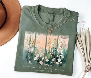 Christian Tshirt, His Mercies Are New Every Morning Bible Verse Shirt, Religious Women Gift, Faith Christian Floral Jesus T-Shirt