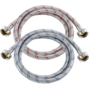 4 Ft Washing Machine Hoses,  Stainless Steel Washer Hoses Burst Proof 2 Packs, Hot and Cold Striped Water  Hoses for  Washing Machine