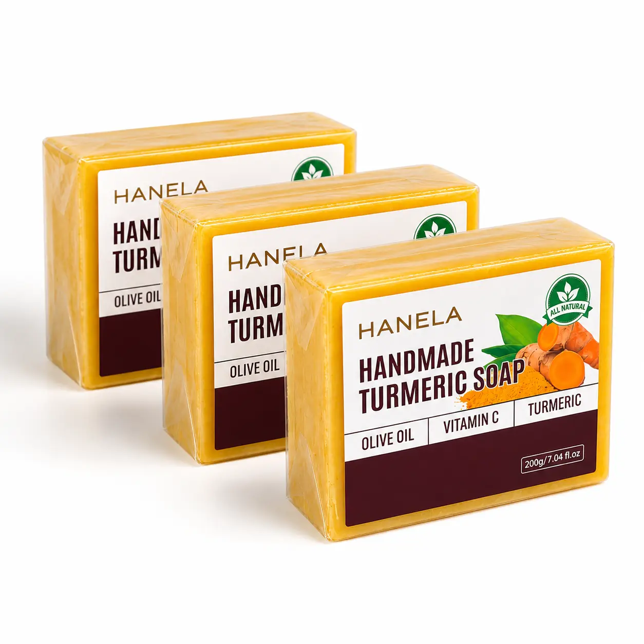 3 pcs Handmade Turmeric Soap Bar 600g - Exfoliating Cleansing Soap  for Face & Body, Even Skin Tone Care, Gentle Cleanser with Turmeric  & Botanical Blend, Vitamin C, Olive Oil, Natural Glow for All Skin  Types
