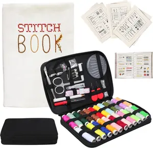 Complete Set Embroidery Stitch Book + Professional Sewing Kit 18-Colored Threads Scissors Seam Ripper Measuring Tape Needles for Beginners Enthusiasts Portable Travel-Friendly beginner craft