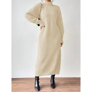 Women's Sexy Basic Long Sleeve Turtleneck Bodycon Party Long Pencil Dress