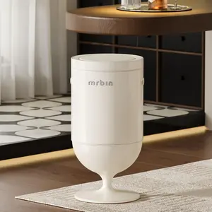 Metal Bathroom Motion Sensor Trash Can with Lid, 5.3 Gallon Wine Glass Shaped Automatic Waste Basket Touchless, Smart Round Tall Garbage with High Leg for Office, Bedroom, Kitchen, Cream White