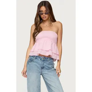 Edikted Women's Toria Ruffled Eyelet Strapless Top
