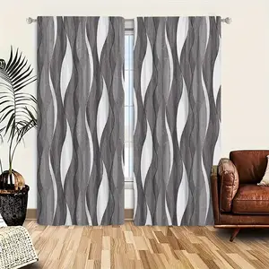 2-piece set of simple modern wavy printed curtains, bedroom home decoration, semi transparent polyester material, suitable for year-round home decoration curtains such as bedrooms, living rooms, dining rooms, kitchens, etc