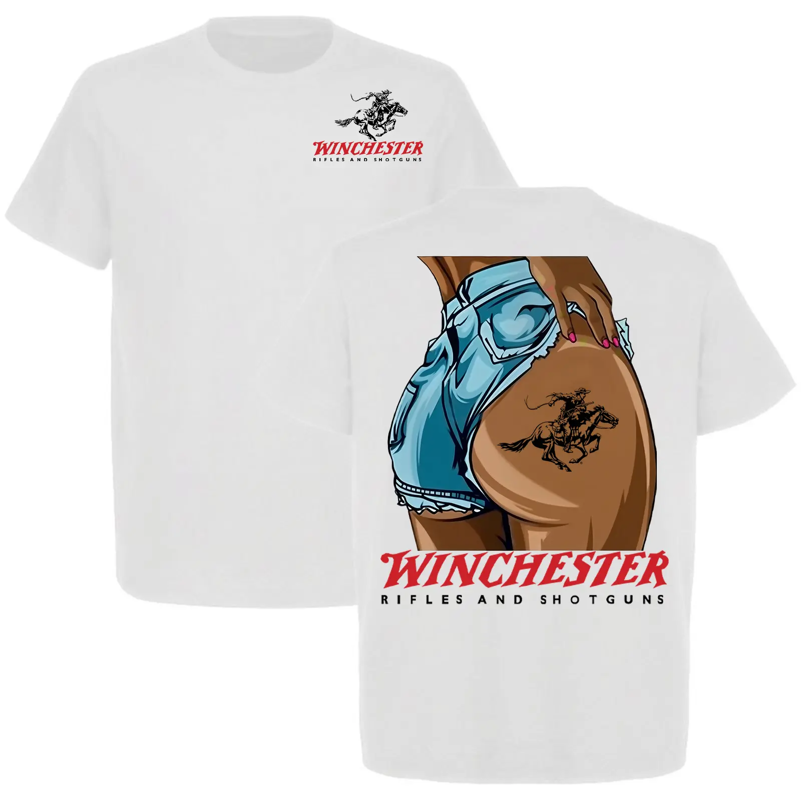 Winchester Rifles and Shotguns Front Back Print T-Shirt Tactical Graphic Tee Premium Unisex Shirt Outdoor Hunting Range Apparel Gift